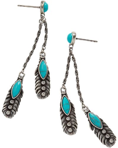 ALEX AND ANI Aa776123ss,synthetic Turquoise And Crystal Feather Drop Earrings,shiny Silver,blue