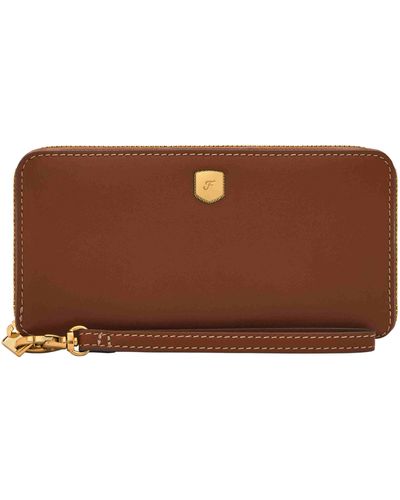 Fossil Lennox Leather Zip Around Clutch Wallet - Brown