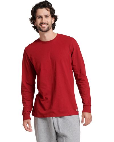 Russell Mens Cotton Performance Long Sleeve T-shirt - Red