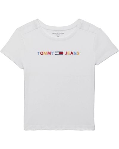Tommy Hilfiger Womens Adaptive Cropped T-shirt With Magnetic Closure At Shoulders T Shirt - White
