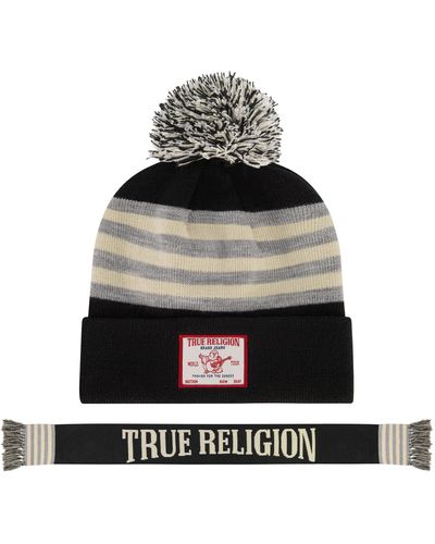 True Religion Beanie Hat And Scarf Set - Black