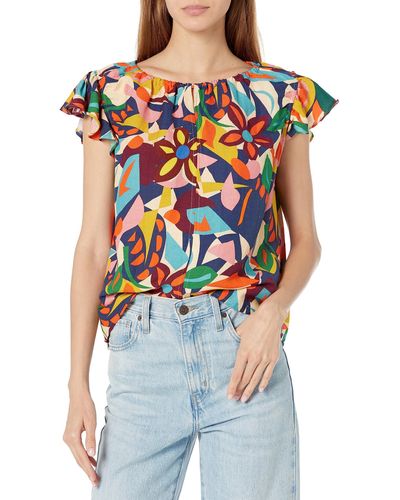 Velvet By Graham & Spencer Teresa Matisse Printed Linen Top - Blue