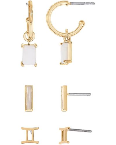 Amazon Essentials Yellow Gold Plated Brass Birthstone Stud And Hoop Set Earrings - Metallic