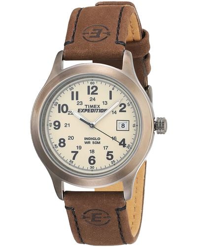 Timex T49870 Expedition Metal Field Brown Leather Strap Watch