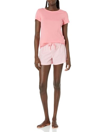 Amazon Essentials Nachtwäscheset mit Shorts und T-Shirt aus Popeline - Pink
