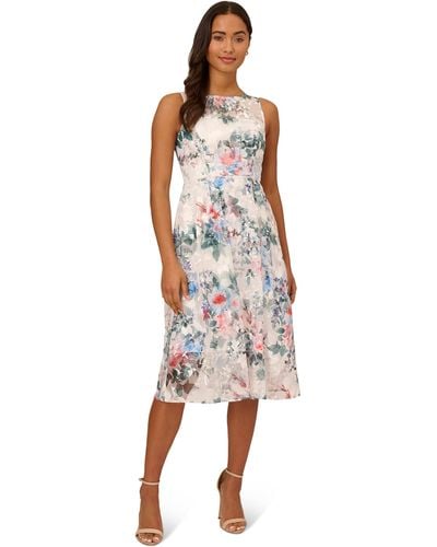 Adrianna Papell Floral Printed Veiled Dress - White