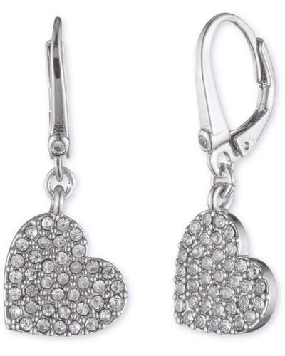 DKNY Dangle Heart Earrings - Silver Earrings With Leverback Closure - Great Gift For - Gray
