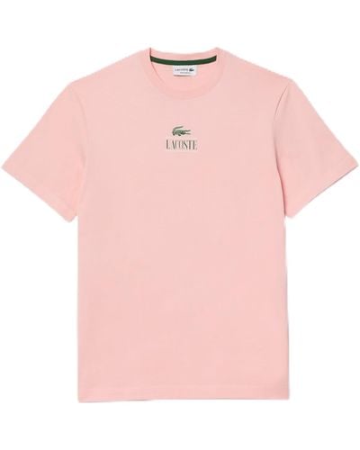 Lacoste Regular Fit Short Sleeve Crew Neck Tee Shirt W/small Croc Graphic On The Front Of The Chest - Pink