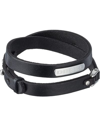 DIESEL All-gender Stainless Steel And Leather Bracelet - Black