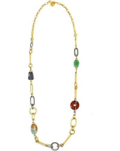 Ben-Amun Ben-amun Bohemian Chain Link 24k Gold Plated Necklace With Colorful Stones - White