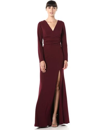 Dress the Population Carmen Long Sleeve Long Stretch Gown With Slit Dress - Multicolor