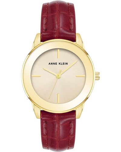 Anne Klein Croco-grain Patterned Faux Leather Strap Watch - Red