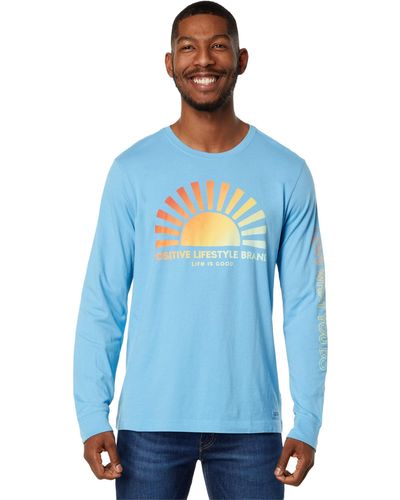 Life Is Good. Sunset On The Water Long Sleeve Crusher-lite Tee - Blue