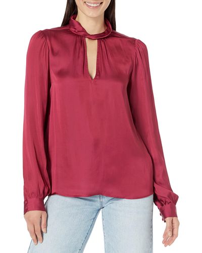 PAIGE Ceres Top Long Sleeve Twisted Collar Buttery Soft In Mulberry - Red