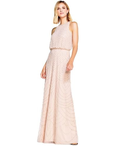 Adrianna Papell Womens Art Deco Beaded Blouson Dress With Halter Neckline - Pink