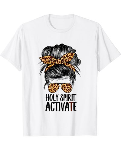 Perry Ellis Trendy Religious Holy Spirit Cool Mom Life Leopard Print T-shirt - White