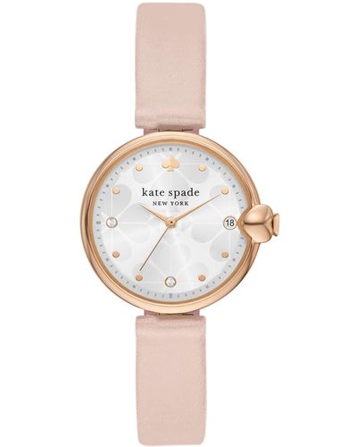 Kate Spade Chelsea Park Three-hand Date Pink Leather Watch - White