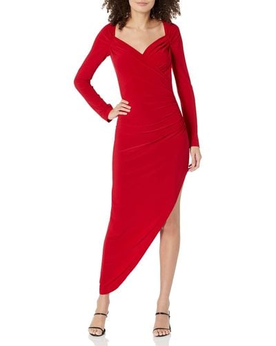 Norma Kamali Long Sleeve Sweetheart Side Drape Gown - Red