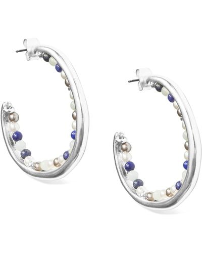Lucky Brand Beaded Hoop Earrings,silver,one Size - Metallic