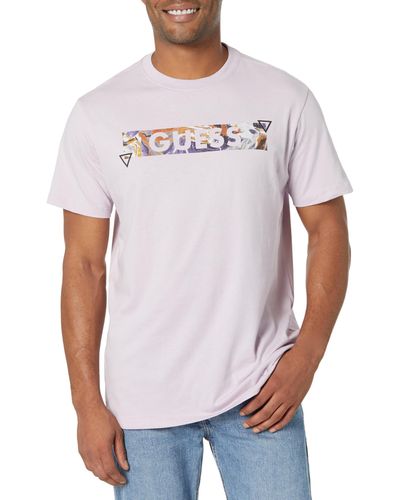 Guess Short Sleeve Crew Neck Abstract Foil Tee - White