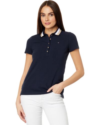 Tommy Hilfiger Solid Short Sleeve Cotton Pique Sportswear Top - Blue