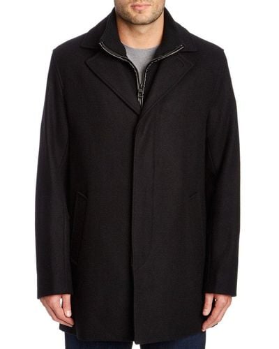 Cole Haan Classic Melton Topper Coat With Faux-leather Details - Black