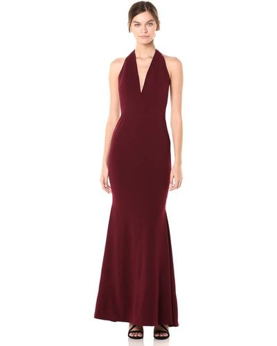 Dress the Population Camden Sleeveless Halter Plunging Long Stretch Gown Dress - Multicolor