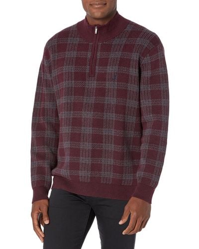Nautica Mens Sustainably Crafted Plaid Quarter-zip Sweater - Blue