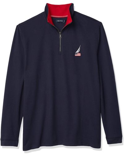 Nautica American Flag Logo French Terry Quarter Zip Pullover - Blue