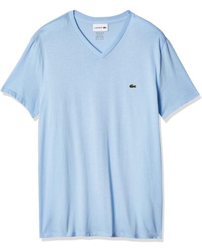 Lacoste Mens Short Sleeve V-neck Pima Cotton Jersey T-shirt T Shirt - Blue