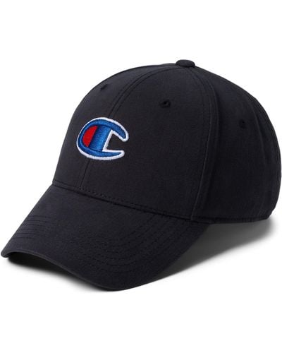 Champion Hat, Classic Cotton Twill, Baseball, Adjustable Leather Strap Cap For , Black 3d C Logo, One Size - Blue