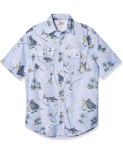 Izod Surfcaster Short Sleeve Button Down Patterned Fishing Shirt - Blue