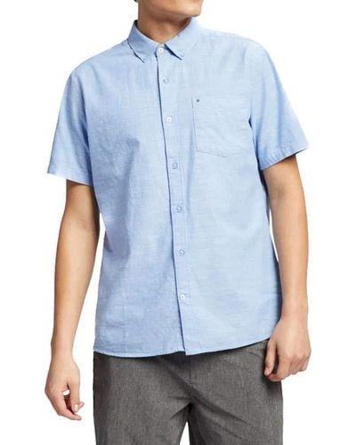 Hurley Mens One And Only Textured Short Sleeve Button Up Shirt - Blue
