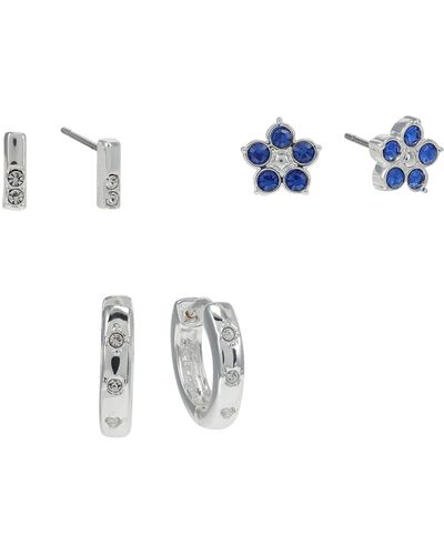 ALEX AND ANI Crystal Flower Earring Set,shiny Silver,blue - White