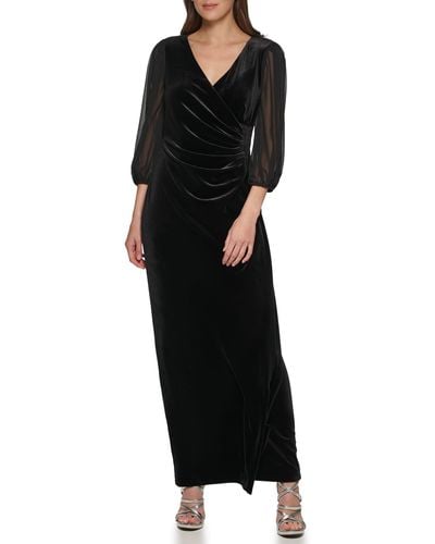 DKNY Velvet Maxi Chiffon Sleeve Dress - Black