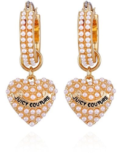 Juicy Couture Goldtone Glass Stone Heart Hoop Drop Earrings - Metallic