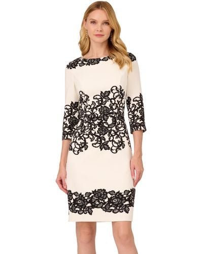 Adrianna Papell Scroll Lace Short Dress - White
