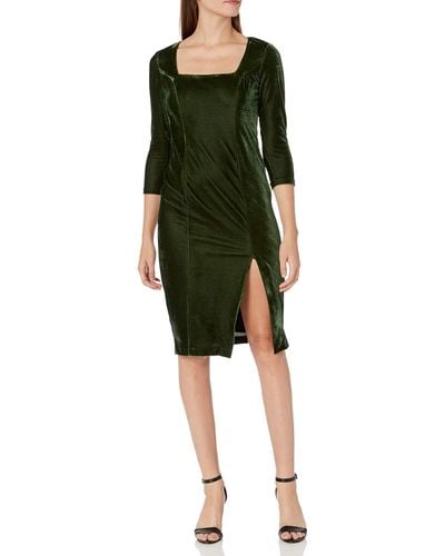 Donna Morgan Stretch Velvet 3/4 Sleeve Square Neck Dress - Green