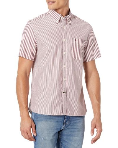 Tommy Hilfiger Essentials Short Sleeve Button Down Shirt In Custom Fit - Multicolor