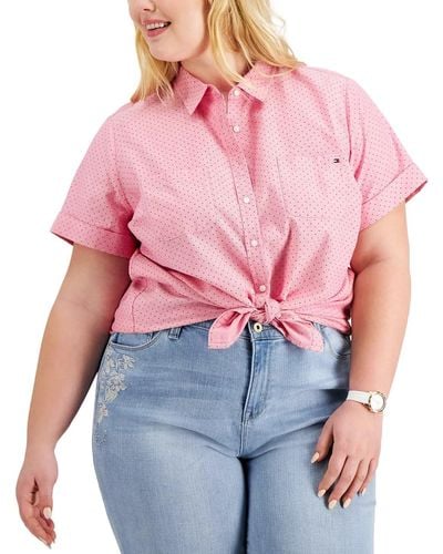 Tommy Hilfiger Plus Short Sleeve Camp Shirt - Pink