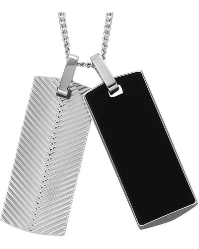 Fossil Stainless Steel Silver-tone & Black Onyx Harlow Linear Texture Necklace