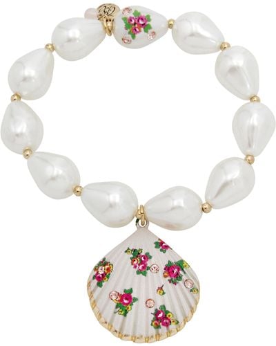 Betsey Johnson S Floral Shell Pearl Stretch Bracelet - Metallic