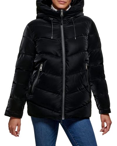 DKNY Faux Fur Lined Hood Puffer Jacket - Black