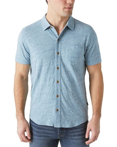 Lucky Brand Short Sleeve Linen Button Up Shirt - Blue