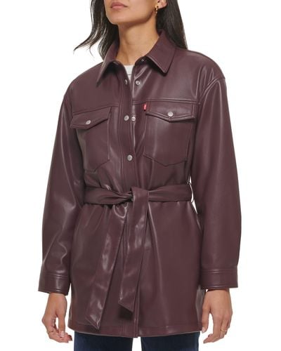 Levi's Faux Leather Belted Shirt Jacket - Red