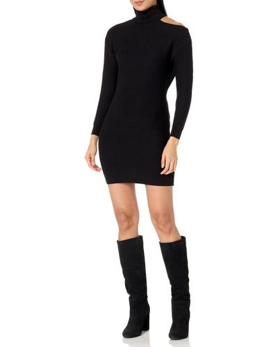 BCBGeneration Long Sleeve Bodycon Sweater Dress Turtleneck Shoulder Cut Out - Black