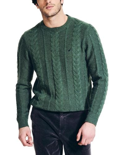 Nautica Sustainably Crafted Cable-knit Crewneck Sweater - Green