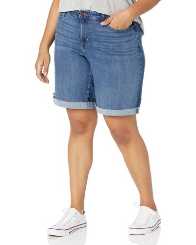 Calvin Klein Plus Size Bermuda 5-pocket Styling Signature Omega Topstitching Shorts - Blue