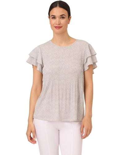 Adrianna Papell Pleated Knit Double Sleeve Top - White