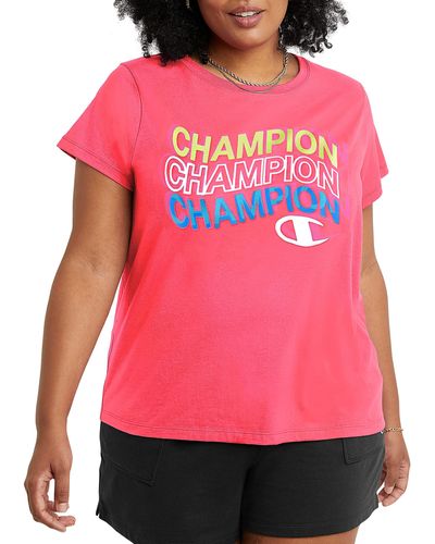 Champion Shirt Womens Large Pink Orange Front Side Logo Spell Out RN 15763